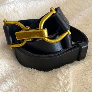 Urban Outfitters Gold Buckle Clasp Black Real Leather Belt